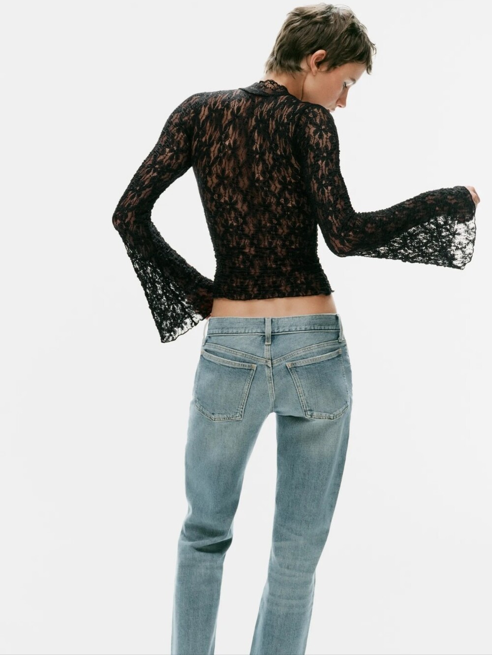 ZARA LACE BELL SLEEVE TOP - Picture 4 of 6